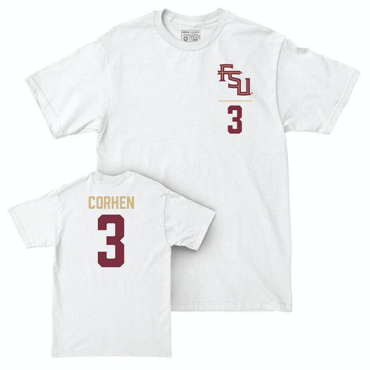 Florida State Men's Basketball White Logo Comfort Colors Tee - Cameron Corhen | #3 Youth Small