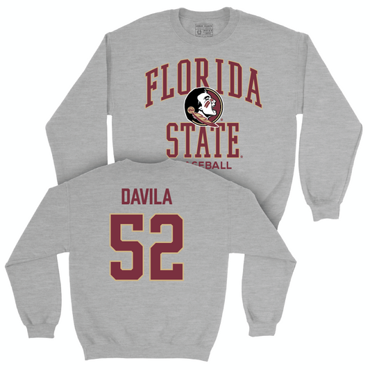 Florida State Baseball Sport Grey Classic Crew - David Davila | #52 Youth Small