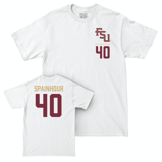 Florida State Men's Basketball White Logo Comfort Colors Tee - Isaac Spainhour | #40 Youth Small
