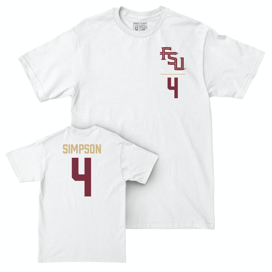 Florida State Men's Basketball White Logo Comfort Colors Tee - Jason Simpson | #4 Youth Small