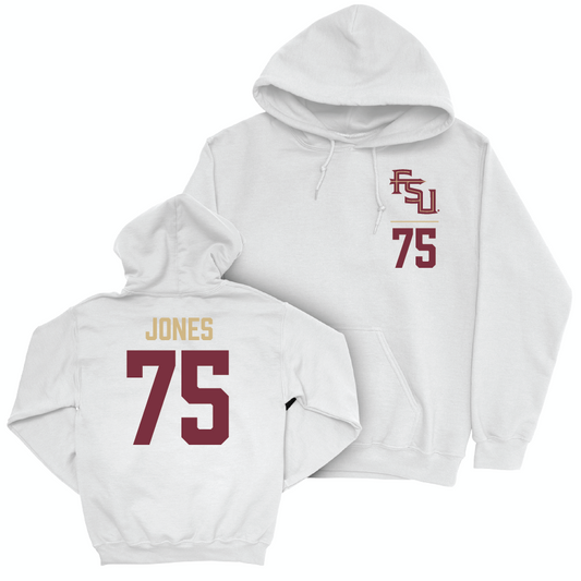 Florida State Football White Logo Hoodie - Keiondre Jones | #75 Youth Small