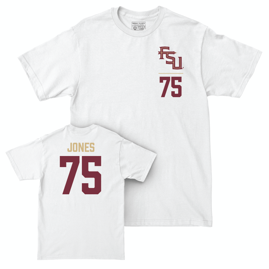 Florida State Football White Logo Comfort Colors Tee - Keiondre Jones | #75 Youth Small