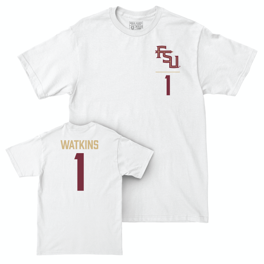 Florida State Men's Basketball White Logo Comfort Colors Tee - Jamir Watkins | #1